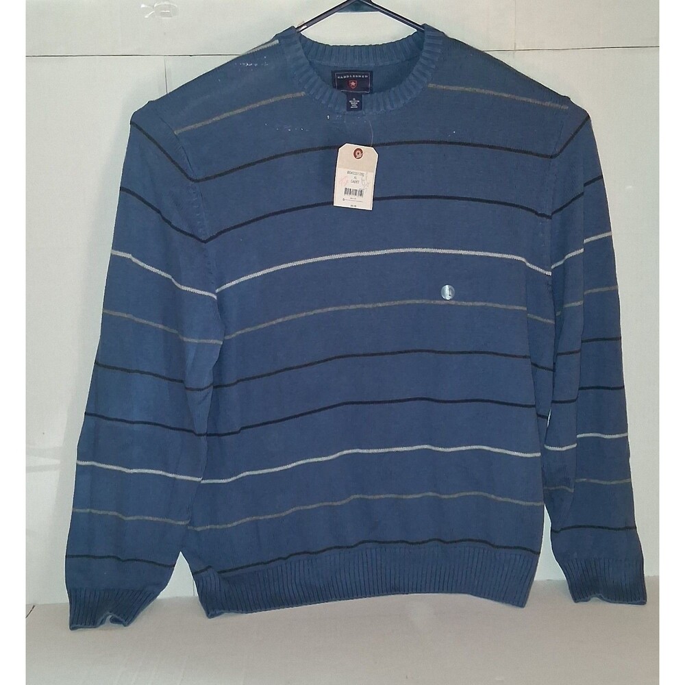 Saddlebred Sweater Mens XL Pullover Knit Crew Neck Casual Blue Striped Sun Faded